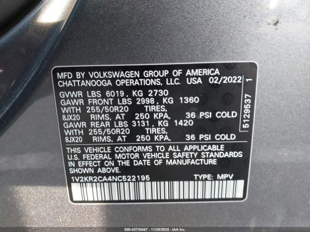 2022 VOLKSWAGEN ATLAS 1V2KR2CA4NC522195 Photo 8