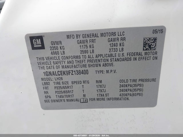 1GNALCEK9FZ138400 Chevrolet Equinox 2lt