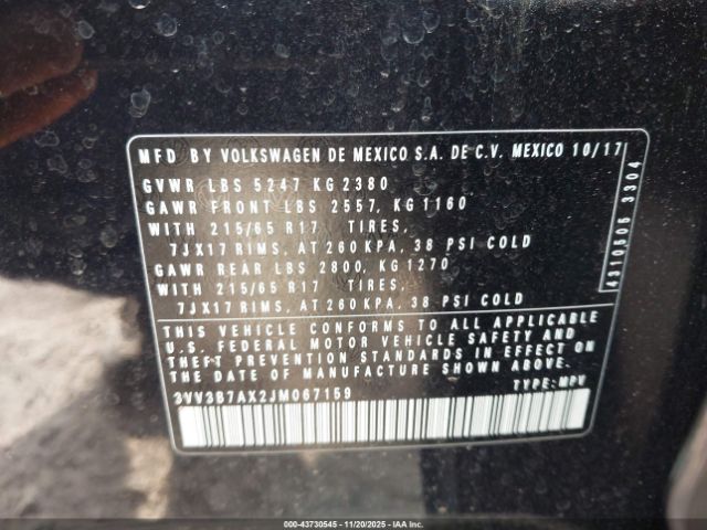 2018 VOLKSWAGEN TIGUAN 3VV3B7AX2JM067159 Photo 8