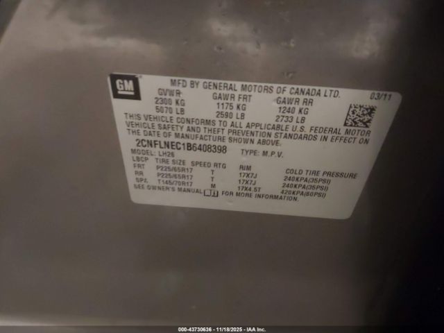 2011 CHEVROLET EQUINOX 2CNFLNEC1B6408398 Photo 8