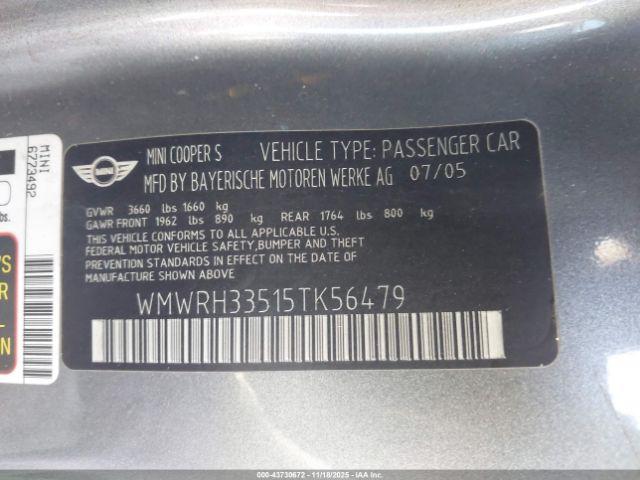 2005 MINI COOPER S WMWRH33515TK56479 Photo 8