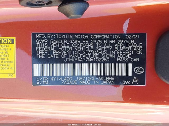 2021 LEXUS LC 500 JTHKPAAY7MA102280 Photo 8