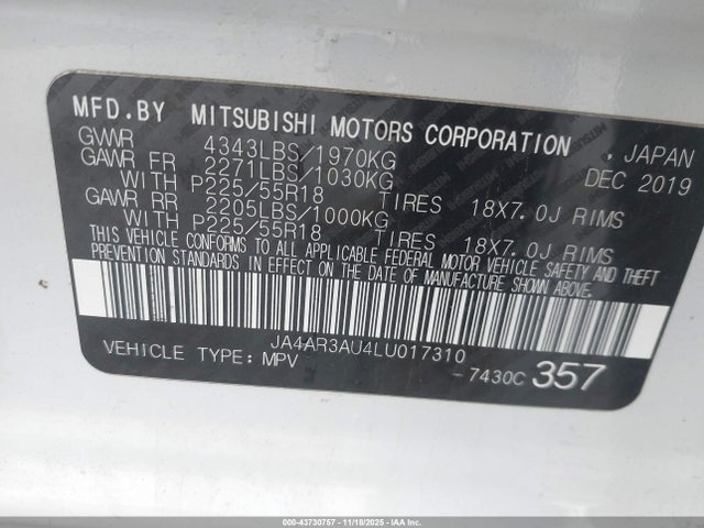 2020 MITSUBISHI OUTLANDER SPORT JA4AR3AU4LU017310 Photo 8