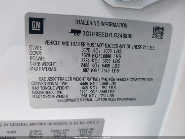 2020 GMC SIERRA 1500 3GTP9EED7LG248890 Photo 8