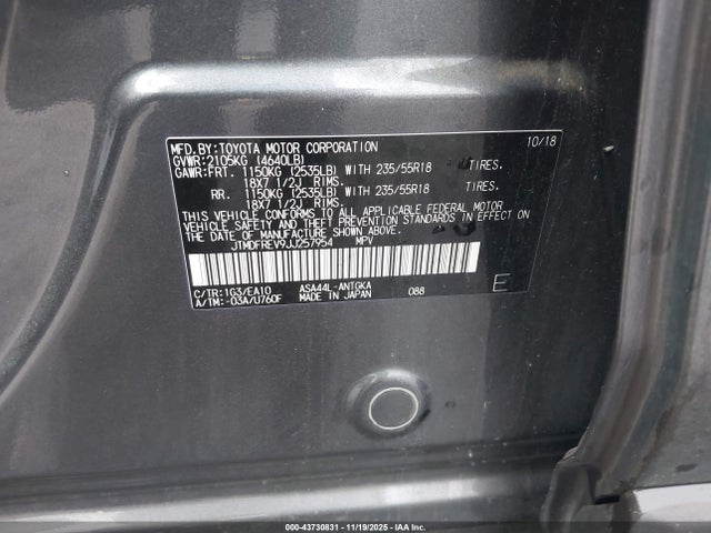 Aukcja sprzedaży 2018 Toyota Rav4 Limited, vin: JTMDFREV9JJ257954, numer aukcji: 43730831