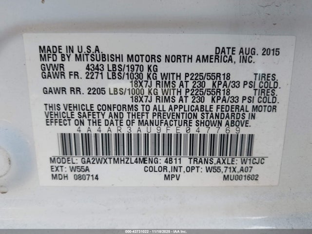 2015 MITSUBISHI OUTLANDER SPORT 4A4AR3AU9FE047769 Photo 8