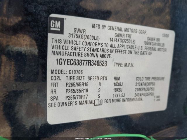 2007 CADILLAC ESCALADE 1GYEC63877R340523 Photo 8