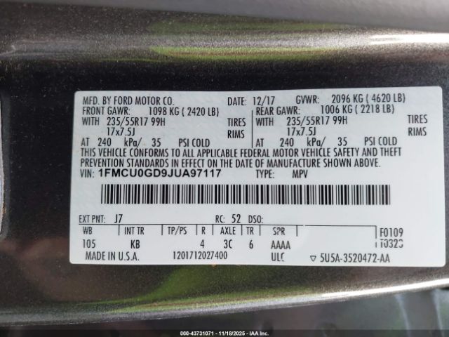 2018 FORD ESCAPE 1FMCU0GD9JUA97117 Photo 8