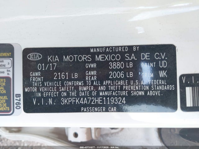 3KPFK4A72HE119324 KIA FORTE LX