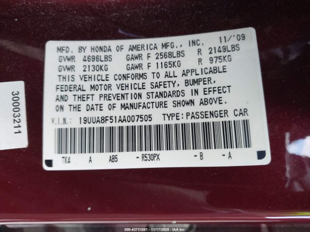 2010 ACURA TL 19UUA8F51AA007505 Photo 8