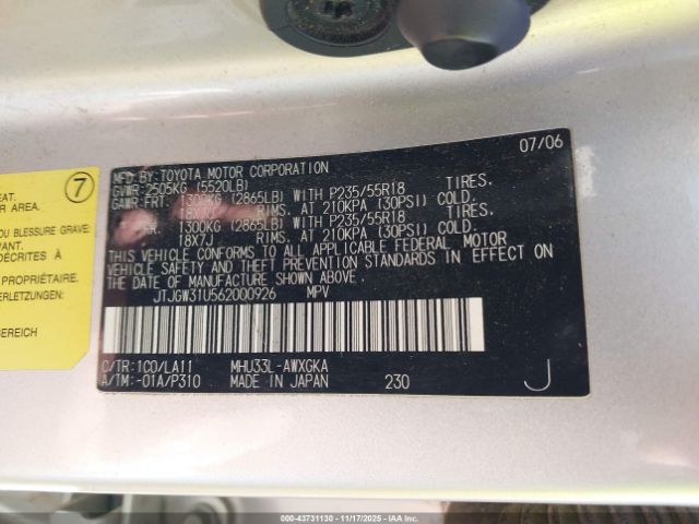 2006 LEXUS RX 400H JTJGW31U562000926 Photo 8