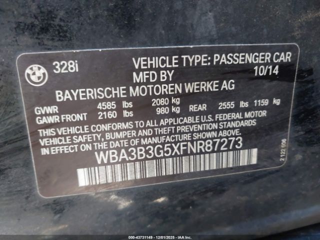 2015 BMW 328I WBA3B3G5XFNR87273 Photo 8