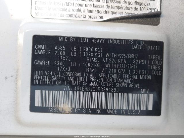2011 SUBARU OUTBACK 4S4BRBJC0B3391893 Photo 8