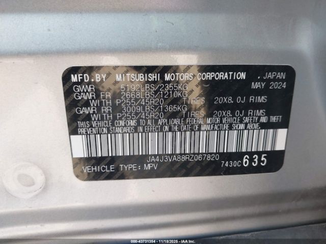 2024 MITSUBISHI OUTLANDER JA4J3VA88RZ067820 Photo 8