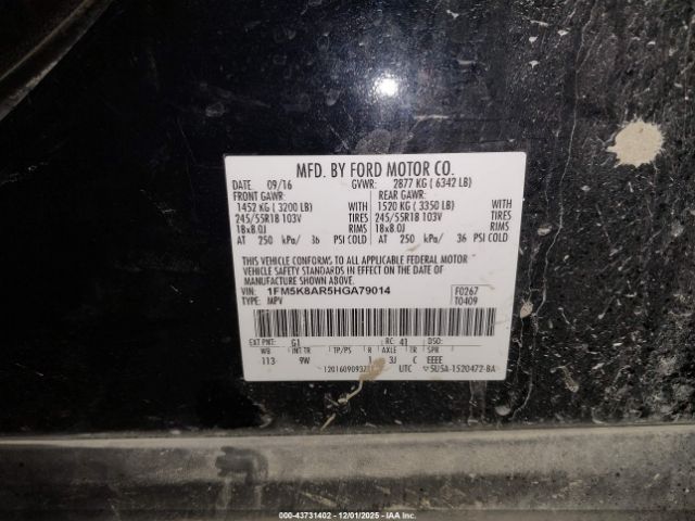 2017 FORD UTILITY POLICE INTERCEPTOR 1FM5K8AR5HGA79014 Photo 8