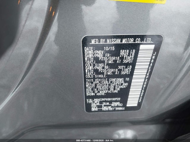 JN8AE2KPXG9150722 Nissan Quest Platinum/s/sl/sv