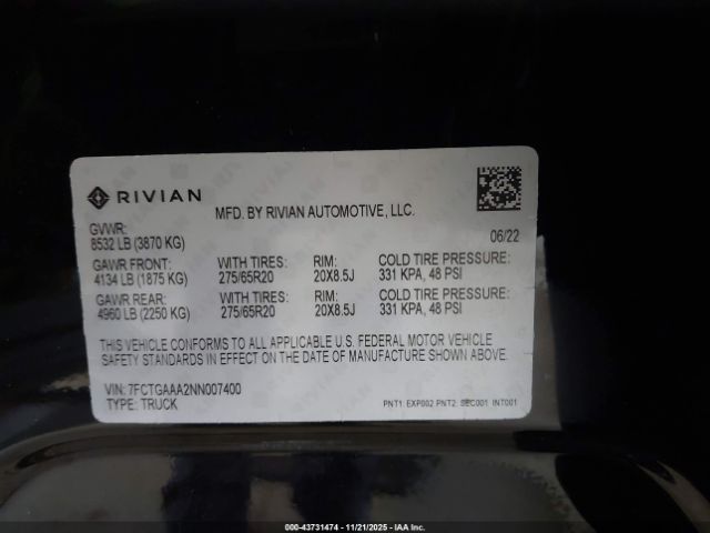 2022 RIVIAN R1T 7FCTGAAA2NN007400 Photo 8