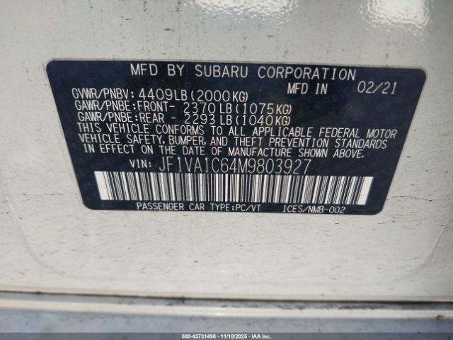 2021 SUBARU WRX JF1VA1C64M9803927 Photo 8