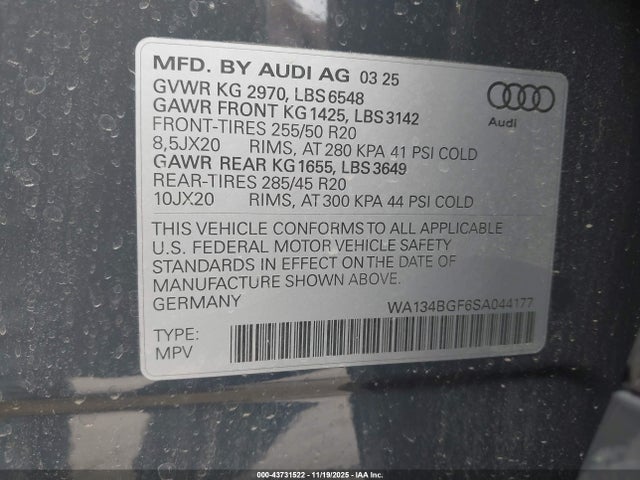 2025 AUDI Q6 E-TRON WA134BGF6SA044177 Photo 8