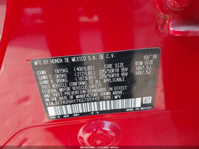 2019 HONDA HR-V 3CZRU5H17KG705442 Photo 8