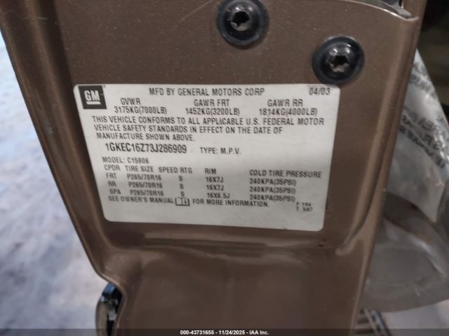 2003 GMC YUKON XL 1500 1GKEC16Z73J286909 Photo 8