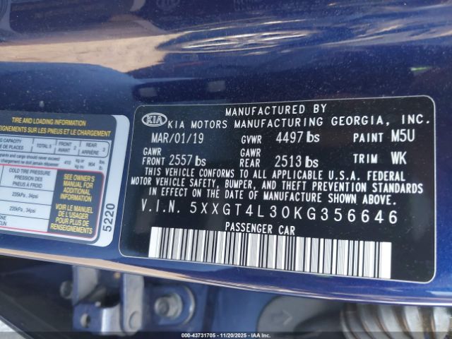 2019 KIA OPTIMA 5XXGT4L30KG356646 Photo 8