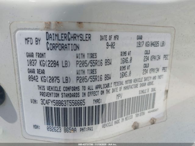 2003 CHRYSLER PT CRUISER 3C4FY58B63T556665 Photo 8