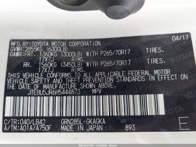 2017 TOYOTA 4RUNNER JTEBU5JR6H5444873 Photo 8