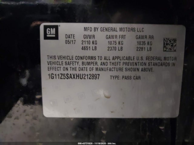 1G11Z5SAXHU212897 Chevrolet IMPALA LS