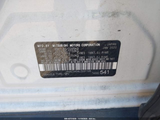2020 MITSUBISHI OUTLANDER JA4AZ3A34LZ031105 Photo 8