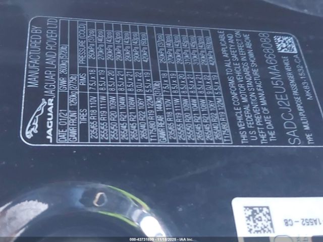 2021 JAGUAR F-PACE SADCJ2EU5MA668088 Photo 8