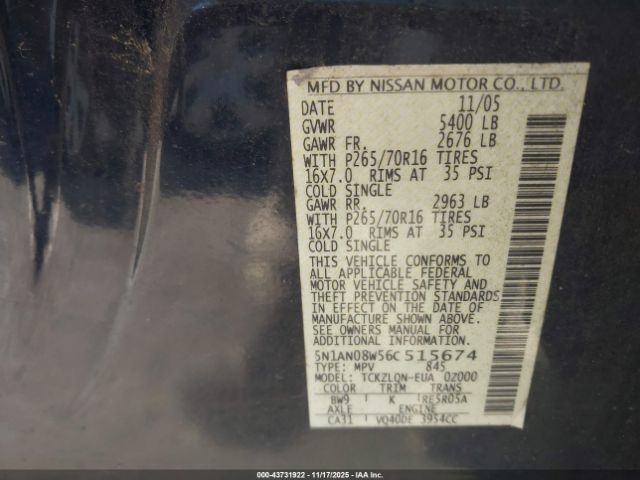 2006 NISSAN XTERRA 5N1AN08W56C515674 Photo 8