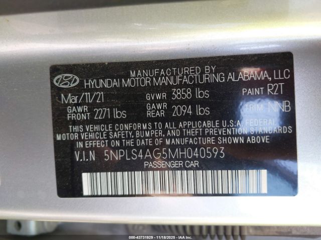 2021 HYUNDAI ELANTRA 5NPLS4AG5MH040593 Photo 8