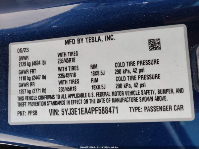 2023 TESLA MODEL 3 5YJ3E1EA4PF588471 Photo 8