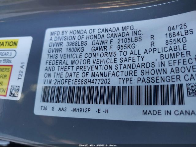 2025 HONDA CIVIC SI 2HGFE1E58SH477202 Photo 8