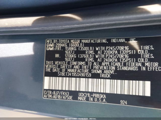 2005 TOYOTA TUNDRA 5TBET34195S490159 Photo 8