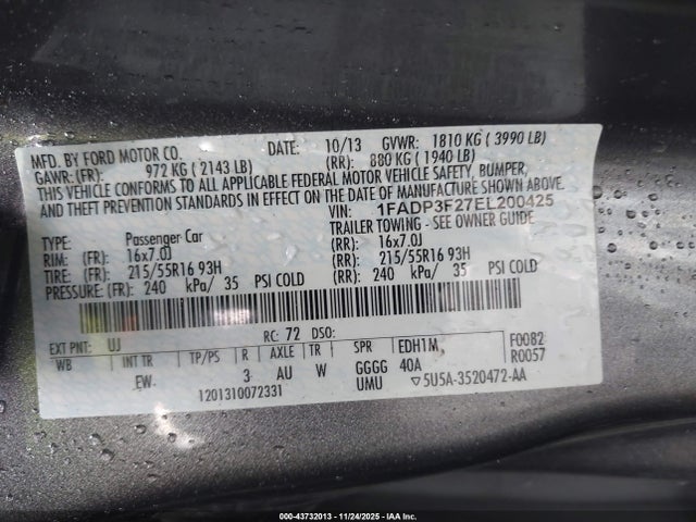 1FADP3F27EL200425 Ford FOCUS SE