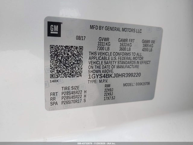 2017 CADILLAC ESCALADE 1GYS4BKJ0HR399220 Photo 8