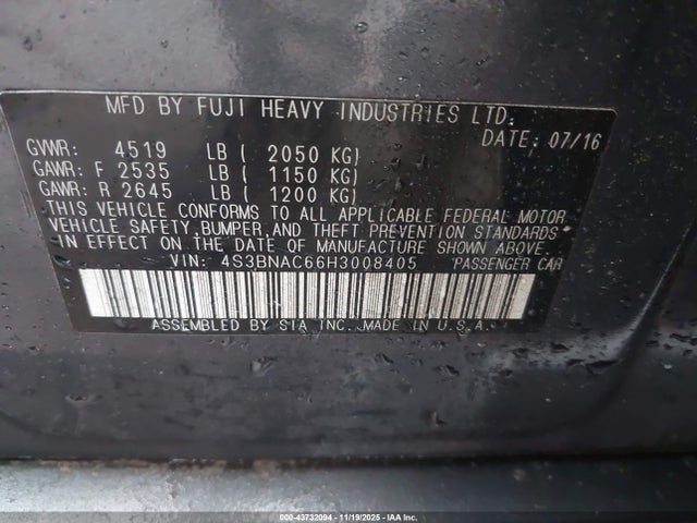 Subaru Legacy 2.5i Premium 2017 4S3BNAC66H3008405 Image 9