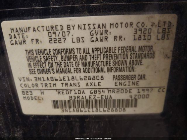 2008 NISSAN SENTRA 3N1AB61E18L628808 Photo 8