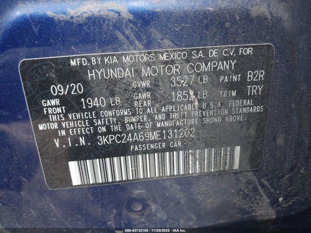 43732185 :رقم المزاد ، 3KPC24A69ME131202 vin ، 2021 Hyundai Accent Se مزاد بيع