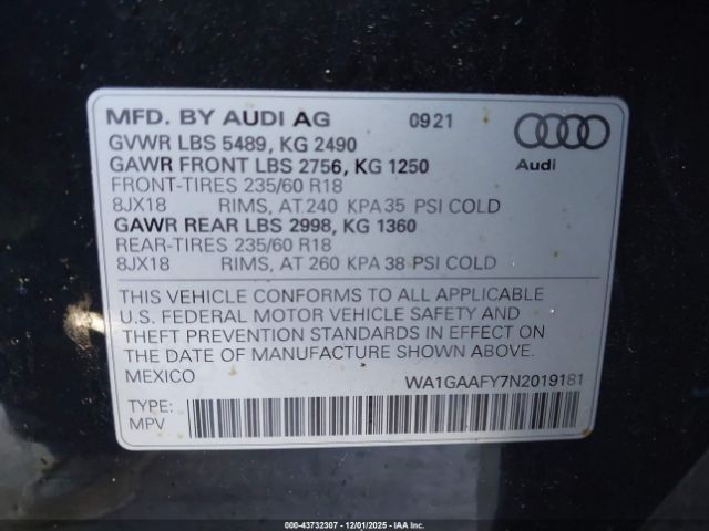 2022 AUDI Q5 WA1GAAFY7N2019181 Photo 8