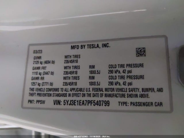 2023 TESLA MODEL 3 5YJ3E1EA7PF540799 Photo 8