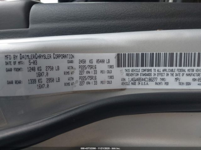 2004 JEEP GRAND CHEROKEE 1J4GW48S44C186277 Photo 8