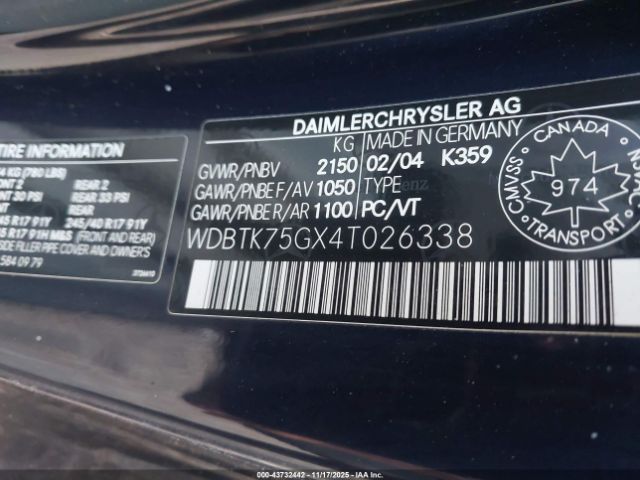 2004 MERCEDES-BENZ CLK 500 WDBTK75GX4T026338 Photo 8
