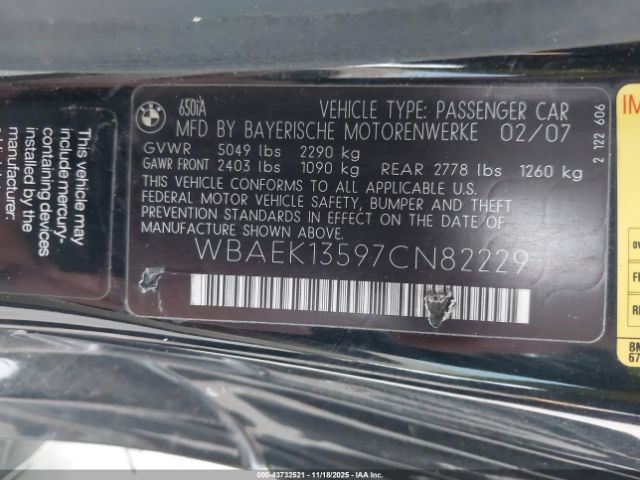 2007 BMW 650I WBAEK13597CN82229 Photo 8