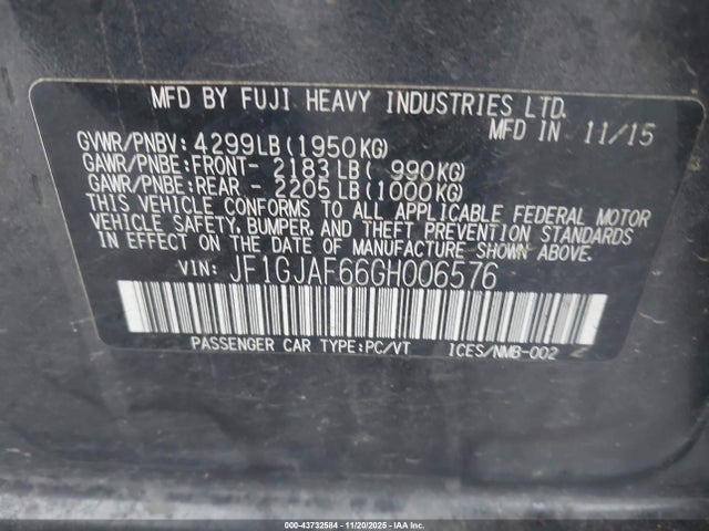 2016 Subaru Impreza 2.0i Premium მანქანა იყიდება აუქციონზე, vin: JF1GJAF66GH006576, აუქციონის ნომერი: 43732584
