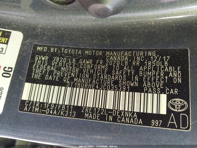 2T1BURHE4JC035391 Toyota COROLLA LE