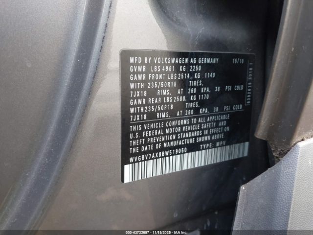 2011 VOLKSWAGEN TIGUAN WVGBV7AX8BW519050 Photo 8