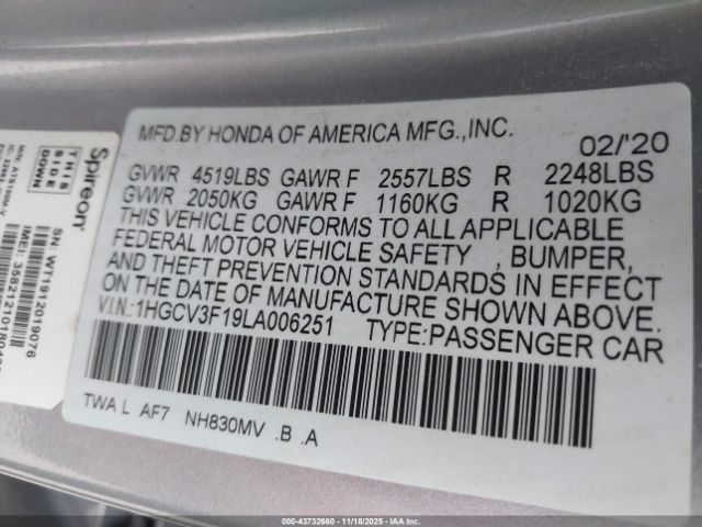 2020 HONDA ACCORD HYBRID 1HGCV3F19LA006251 Photo 8
